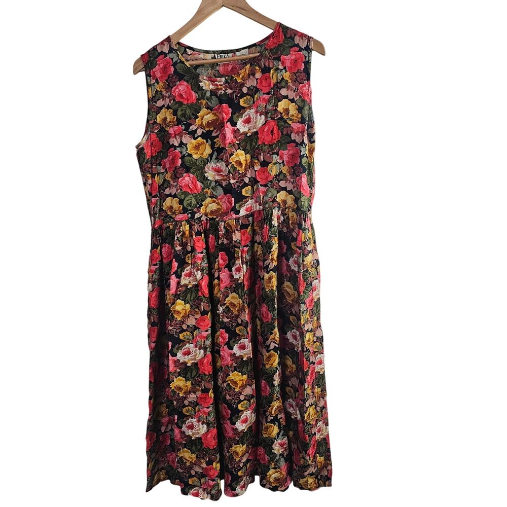 Vintage Erika Floral Dress Womens Med Pink Cottage 90s boho Full Retro Prairie